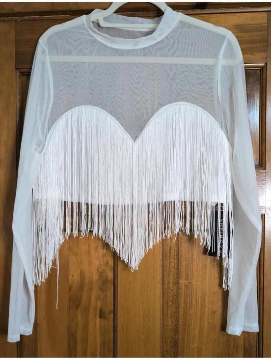 SHEIN Tops - Shein Prive White Mesh Fringe Crop Top Sexy Cowgirl Party Women's 4XL(1324)